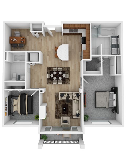 Floor plan for 2 beds, 2 baths, 1034 sqft